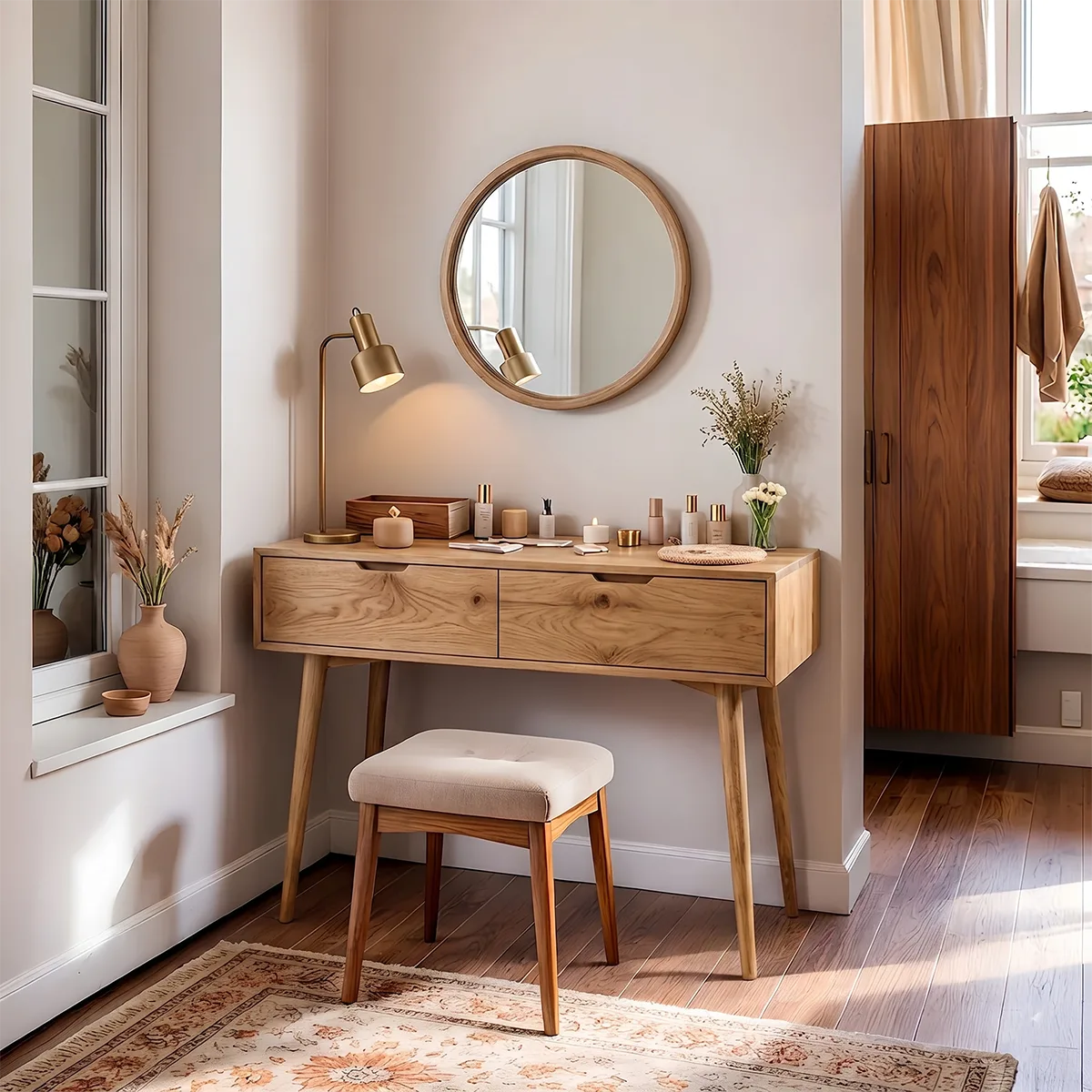 Minimalist Solid Wood Vanity Table with Drawers