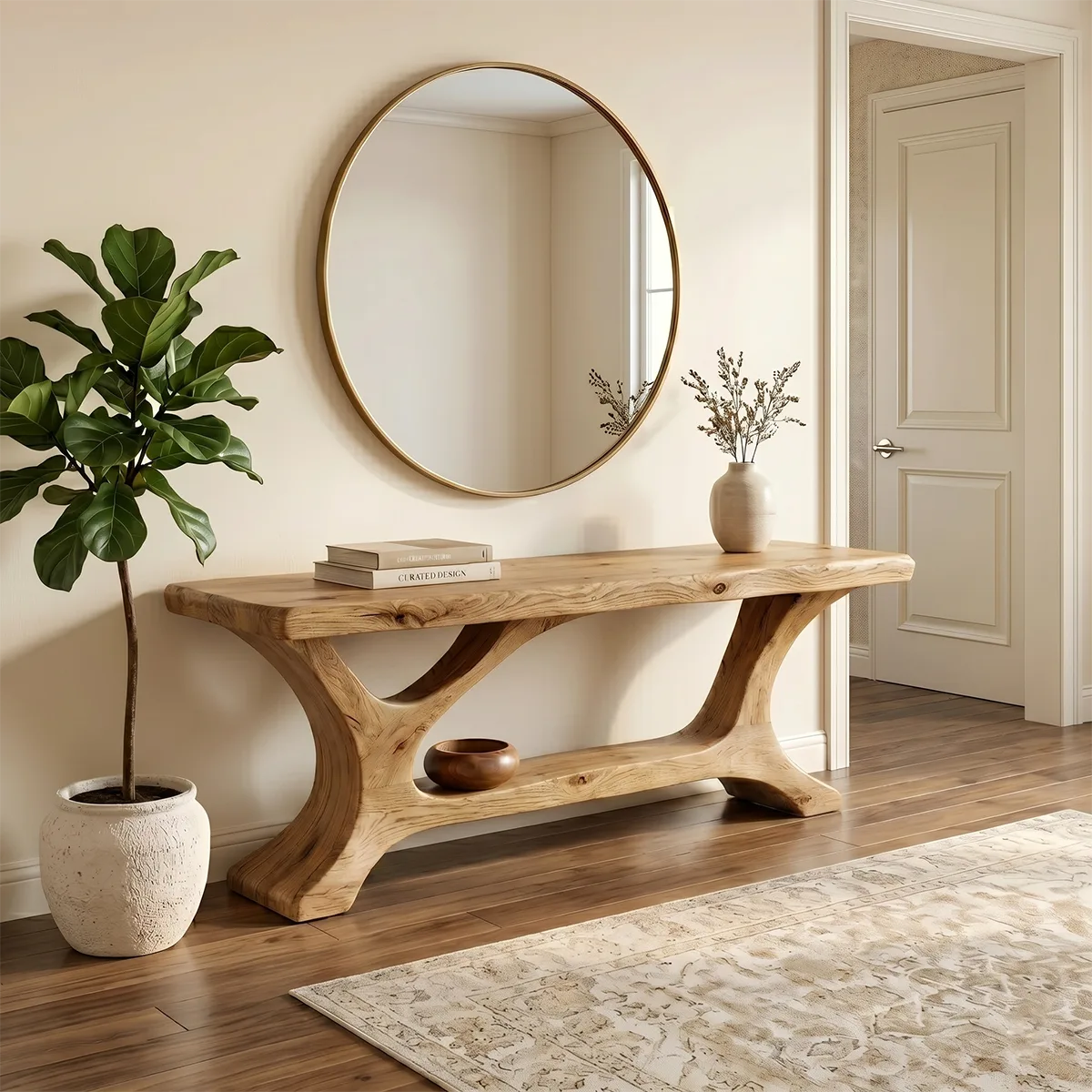 Natural Solid Wood Console Table – Luxury Entryway Furniture
