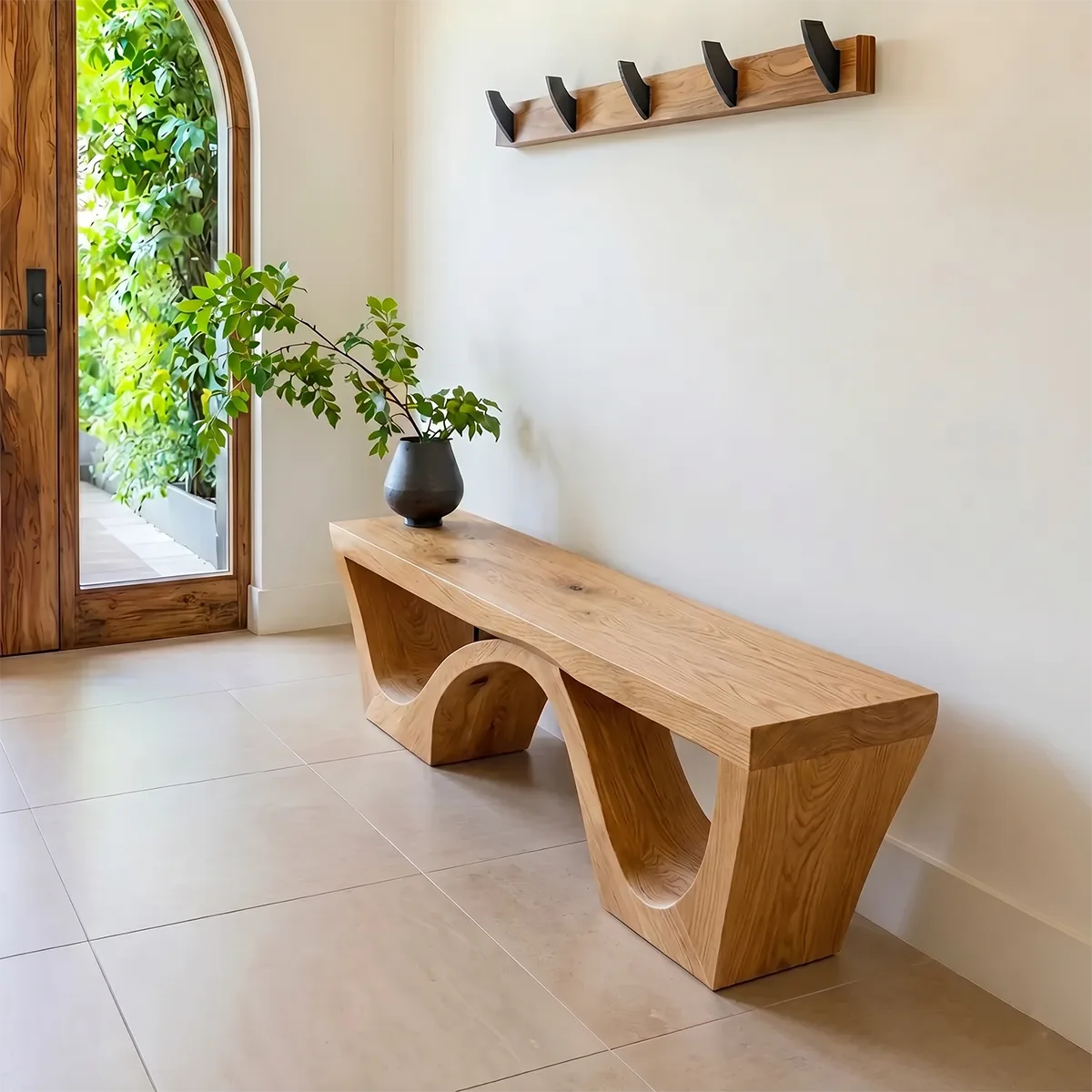 Handcrafted Organic Solid Wood Entryway Bench for Modern Hallway and Living Room