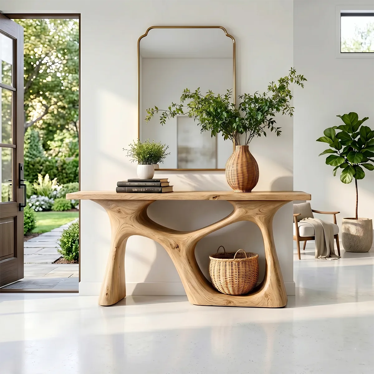 Handcrafted Solid Wood Console Table – Sculptural Foyer Decor