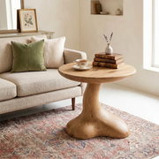 Sculptural Solid Wood Side Table, Round Pedestal End Table TH003-1065
