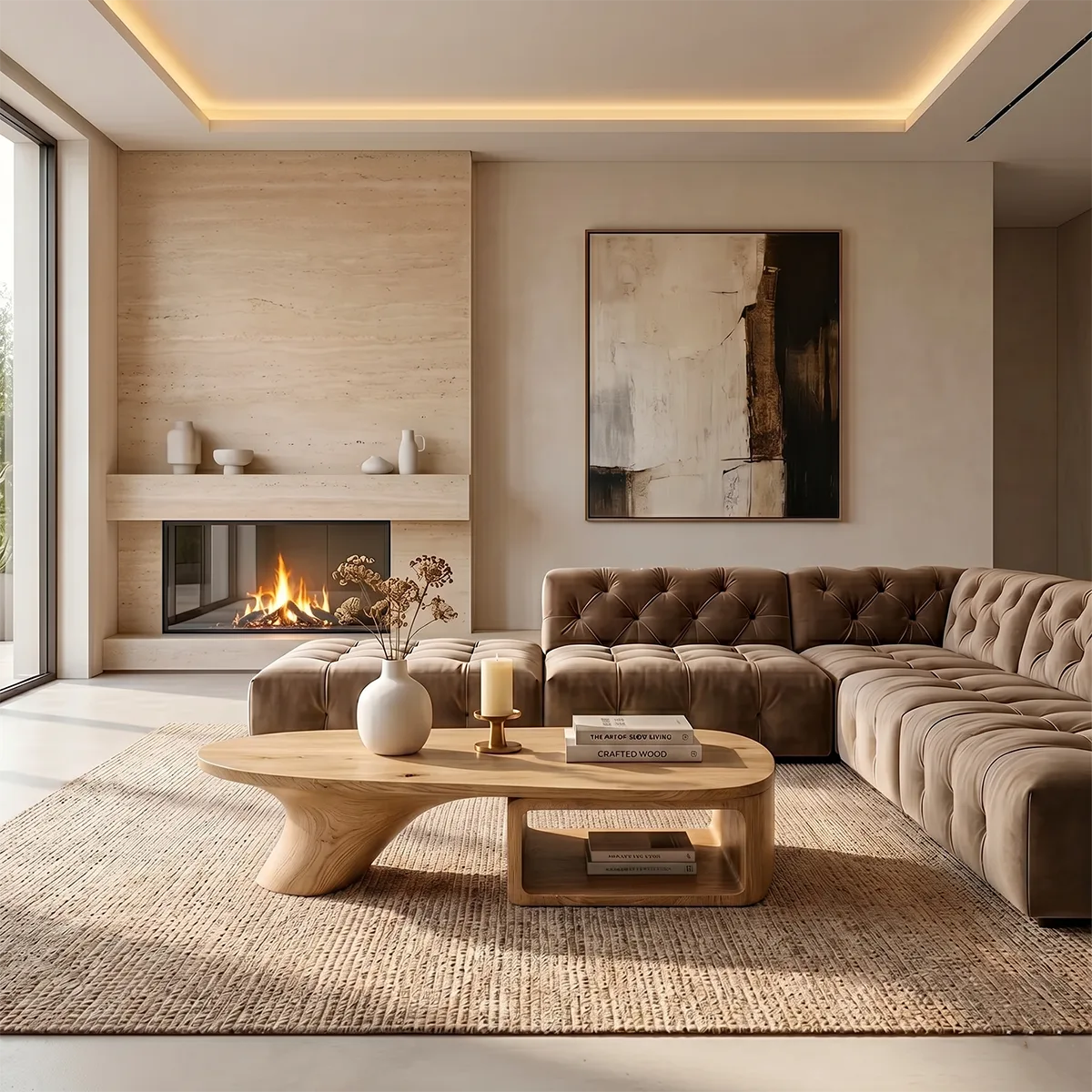 Modern Solid Wood Coffee Table with Storage Organic Design TH003-8690