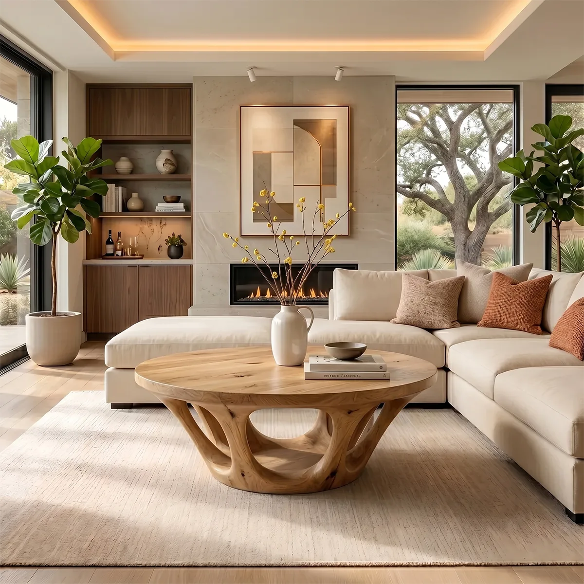 Round Solid Wood Coffee Table – Sculptural Organic Design TH003-1390