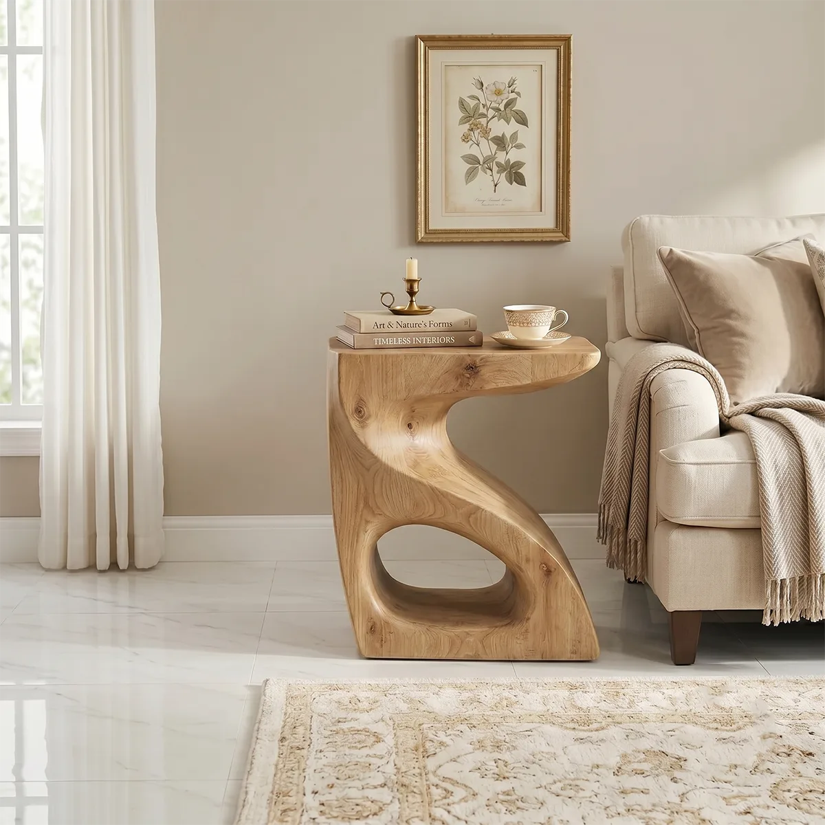 Handcrafted S-Shaped Solid Wood Side Table | Sculptural End Table TH003-2497