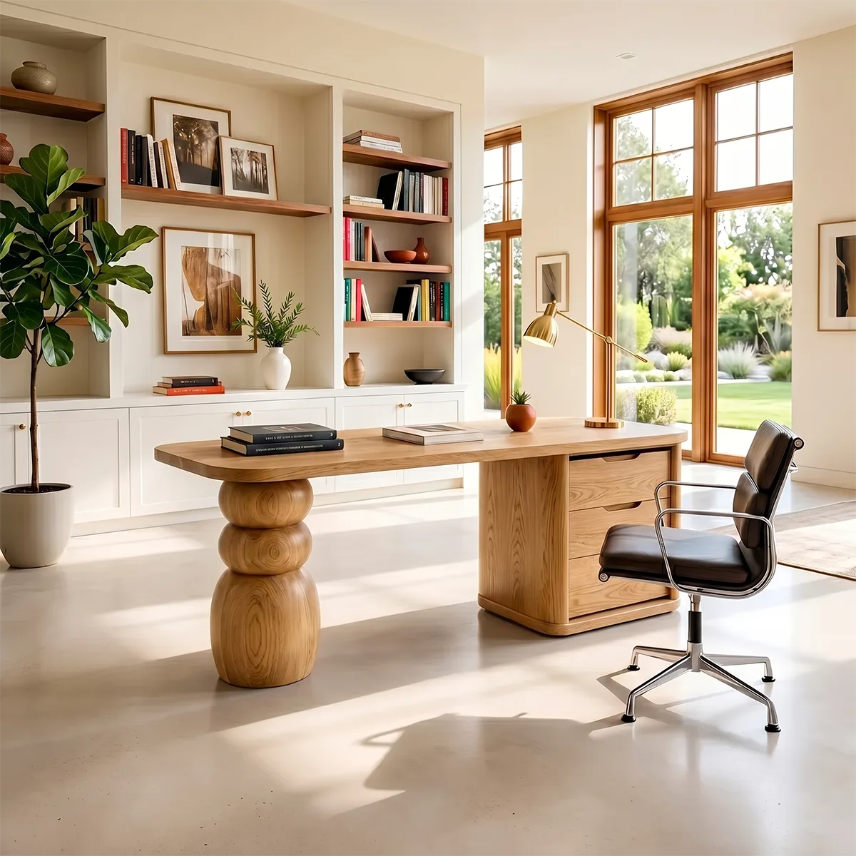 Organic Modern Executive Desk | Sculptural Office Desk with Storage TH003-5570