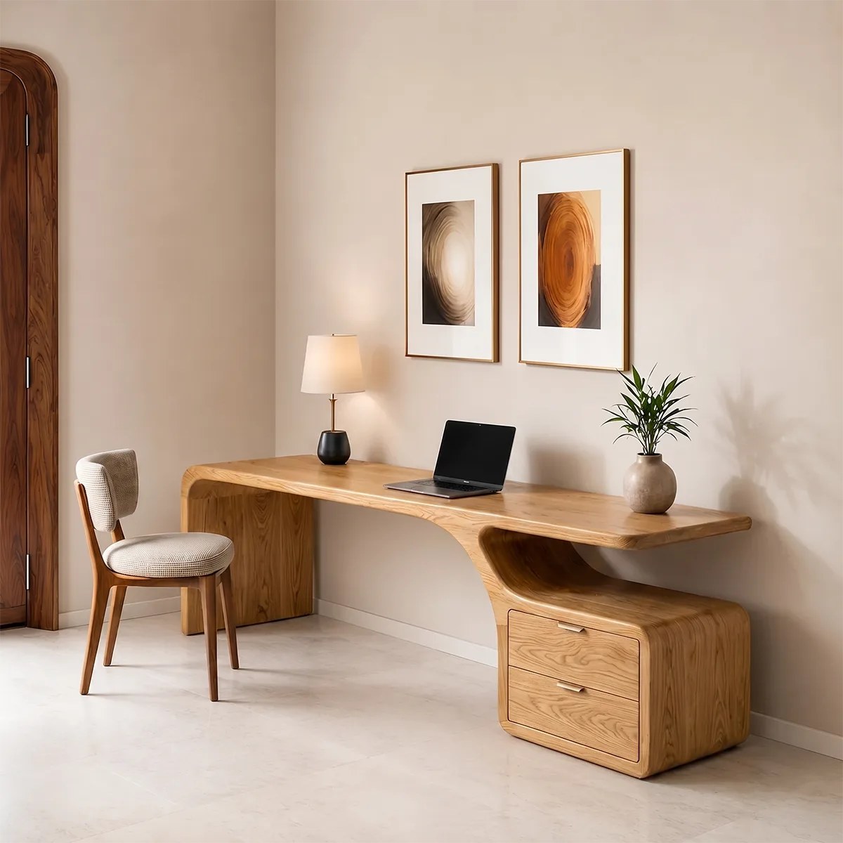Solid Wood Executive Desk – Modern Organic Curved Writing Desk with Drawers TH003-3280