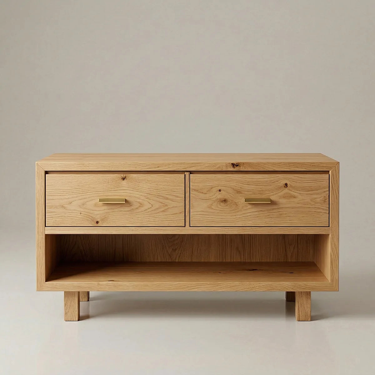 Handcrafted Natural Solid Wood Vanity Cabinet with Drawers and Open Shelf