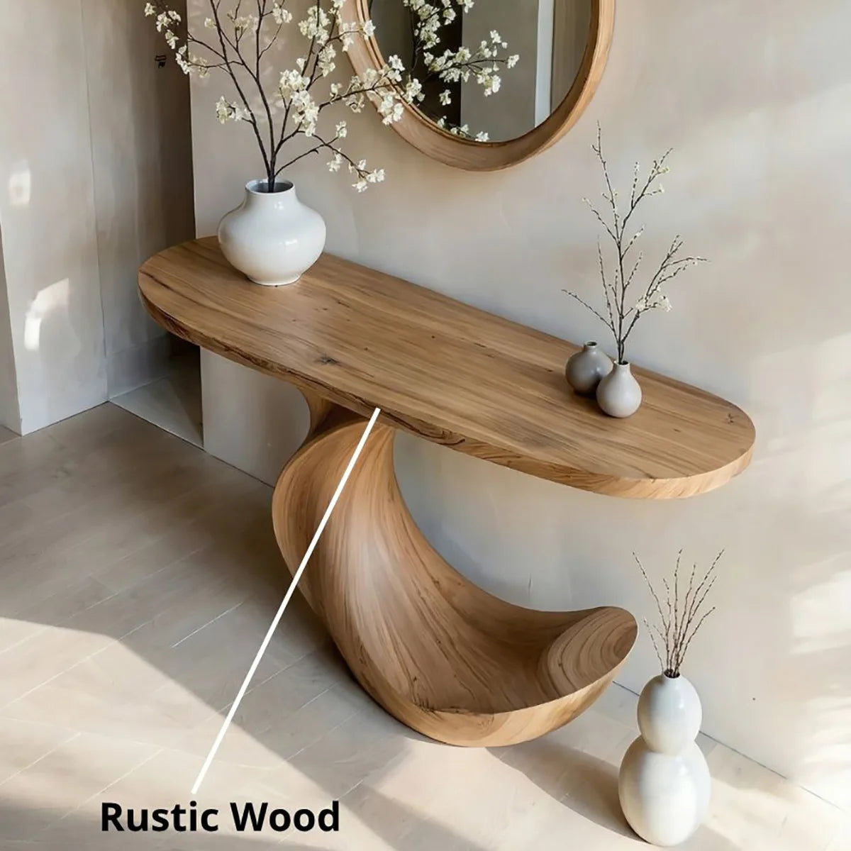 Sculptural Solid Wood Console Table with Flowing Wave Base