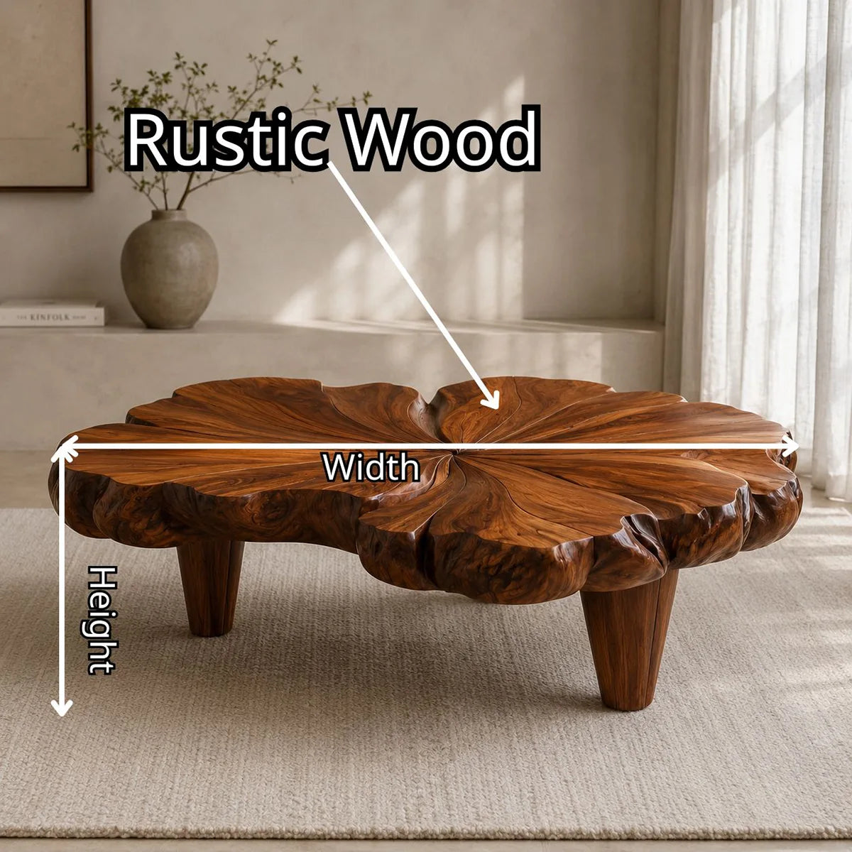 Handcrafted Solid Wood Flower Coffee Table with Sculpted Petal Top TT006-9465