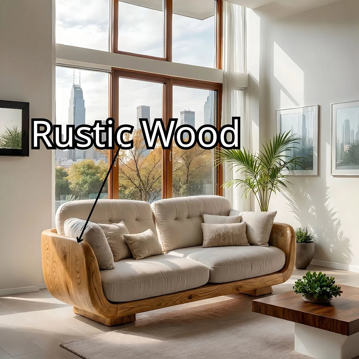 Luxury Curved Wooden Sofa with Organic Modern Sculptural Design