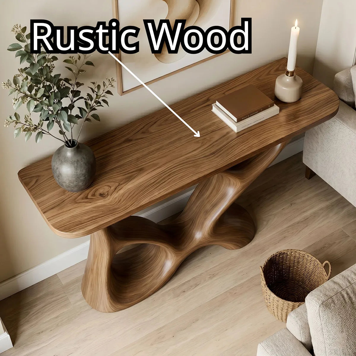 Organic Modern Wood Console Table, Sculptural Entryway Table, Handmade Solid Wood Sofa Table, Artistic Hallway Furniture