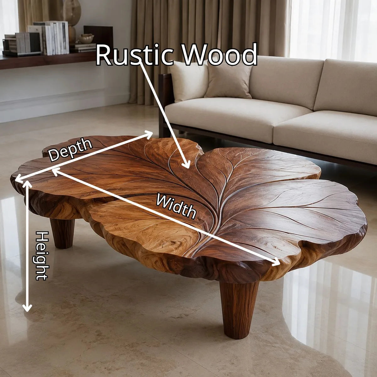 Handcrafted Solid Wood Coffee Table with Sculpted Leaf Top TT006-9389