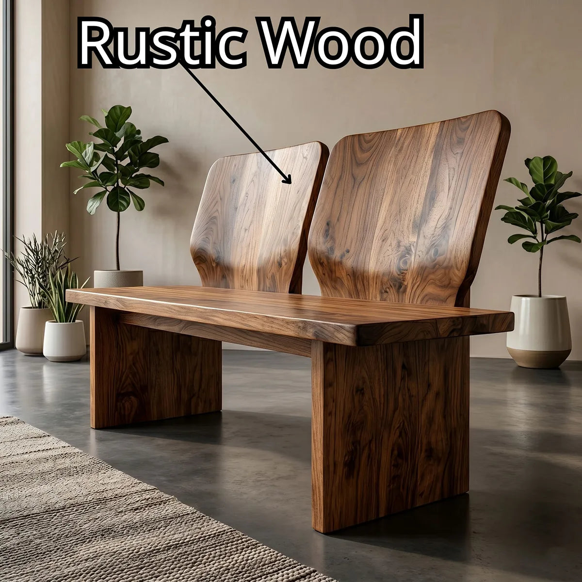 Solid Wood Double Back Dining Bench with Sculptural Artisan Design