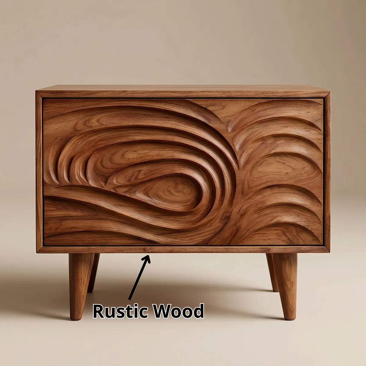 Modern Solid Wood End Table with Storage | Mid Century Nightstand with Carved Drawer TH003-2138