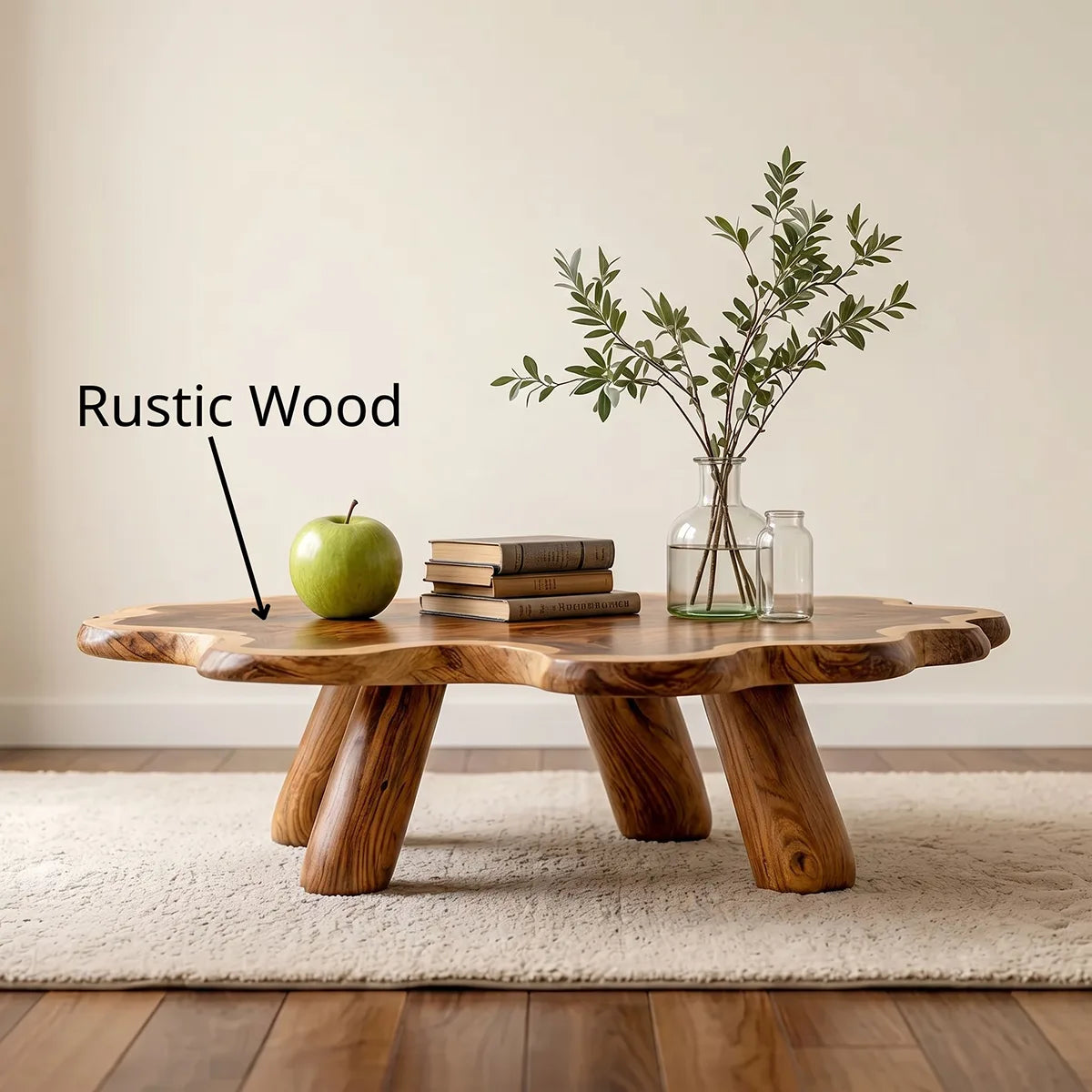Round Solid Wood Coffee Table – Organic Flower Shape Design TH003-2700