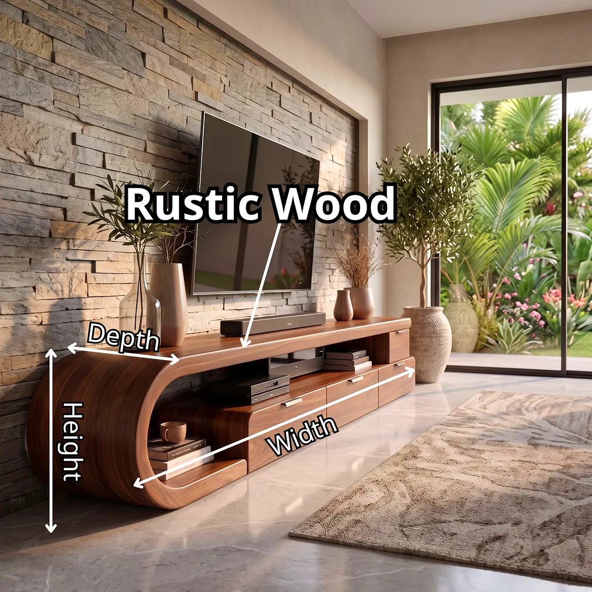 Sculptural Curved TV Stand with 4 Drawers & Open Media Storage | Modern Low Profile Entertainment Console TT006-1HJE1KP