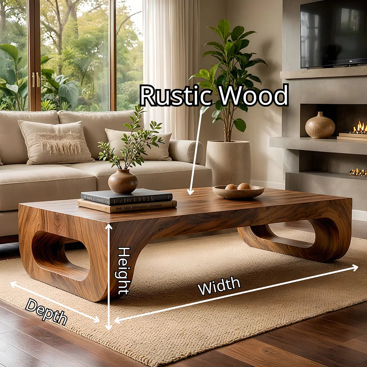 Modern Solid Wood Coffee Table with Sculptural Waterfall Legs TT006-3447