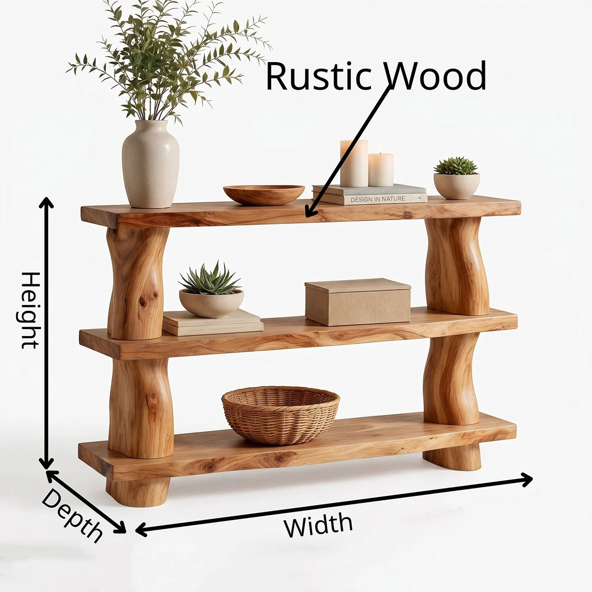 Rustic Solid Wood Console Table with Open Shelves | Farmhouse Entryway Display Table TT006-3252