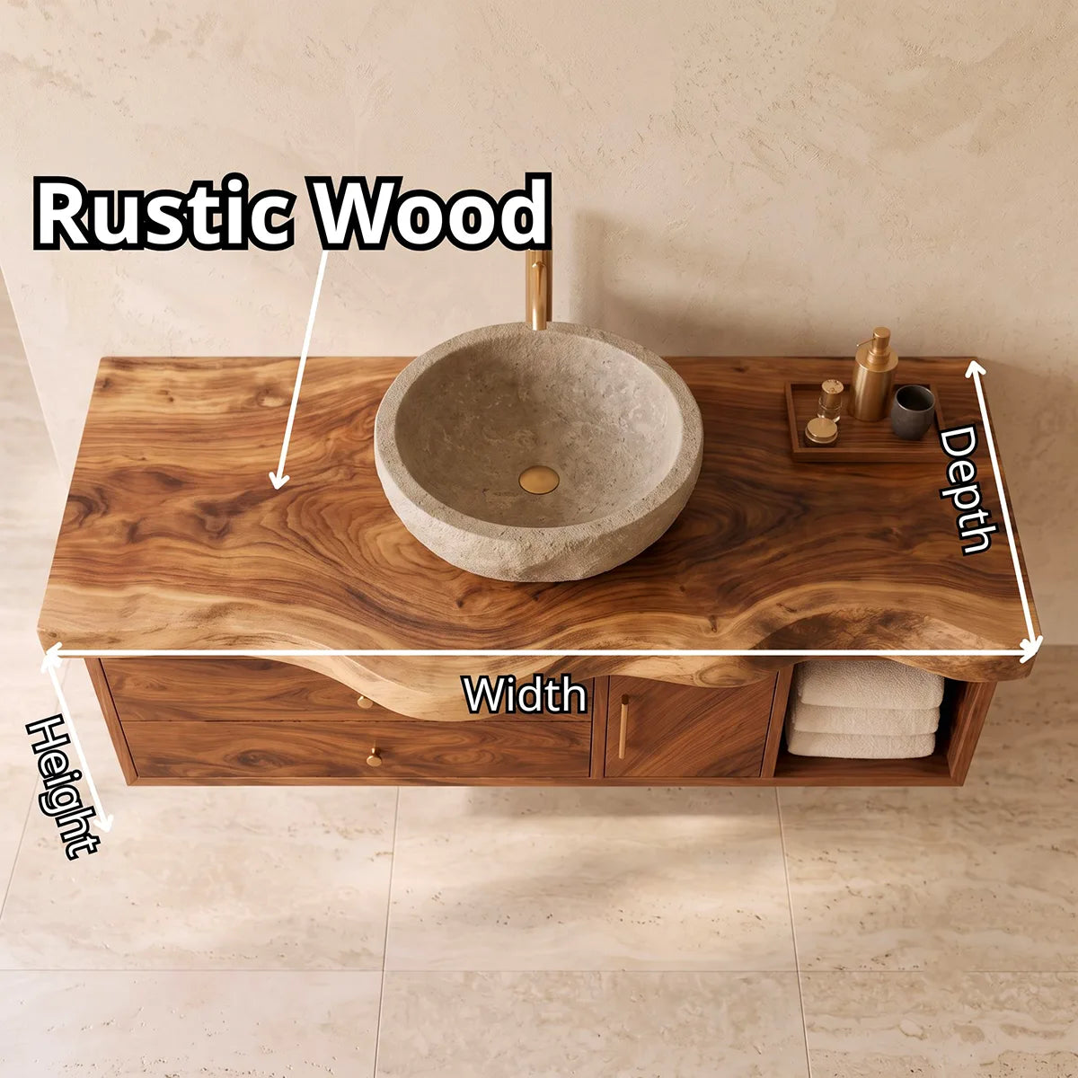 Floating Bathroom Vanity with Drawers, Cabinet & Open Storage | Organic Edge Design TT006-3MKE7YG