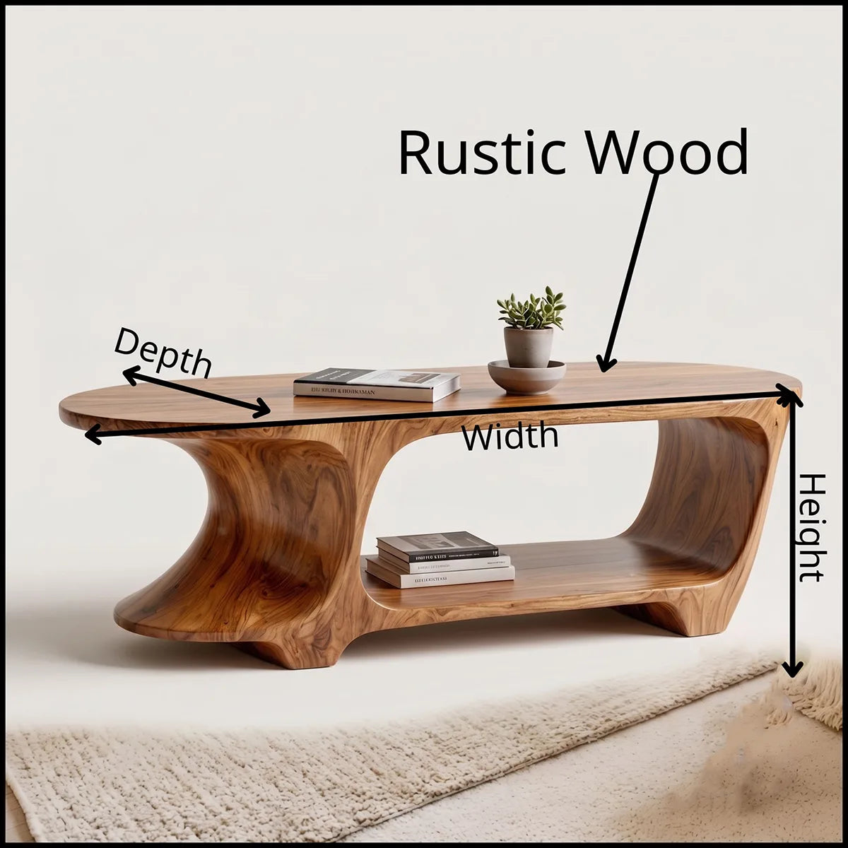 Oval Coffee Table with Storage Shelf | Handcrafted Solid Wood Center Table TT006-2530