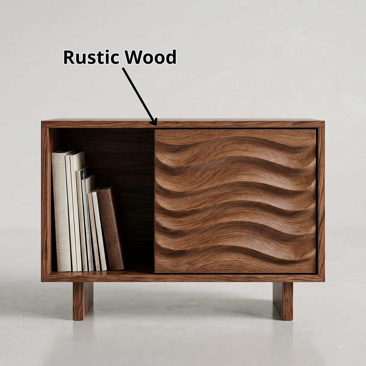 Modern Solid Wood End Table with Sliding Door | Mid Century Storage Side Table for Living Room TH003-7699
