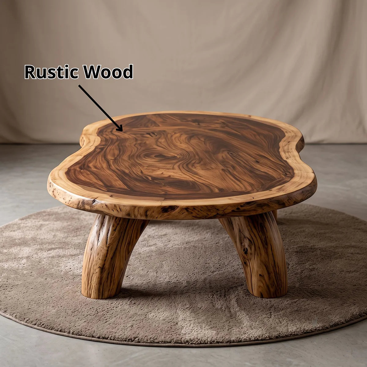 Modern Organic Round Coffee Table | Sculptural Solid Wood Low Coffee Table TH003-5070