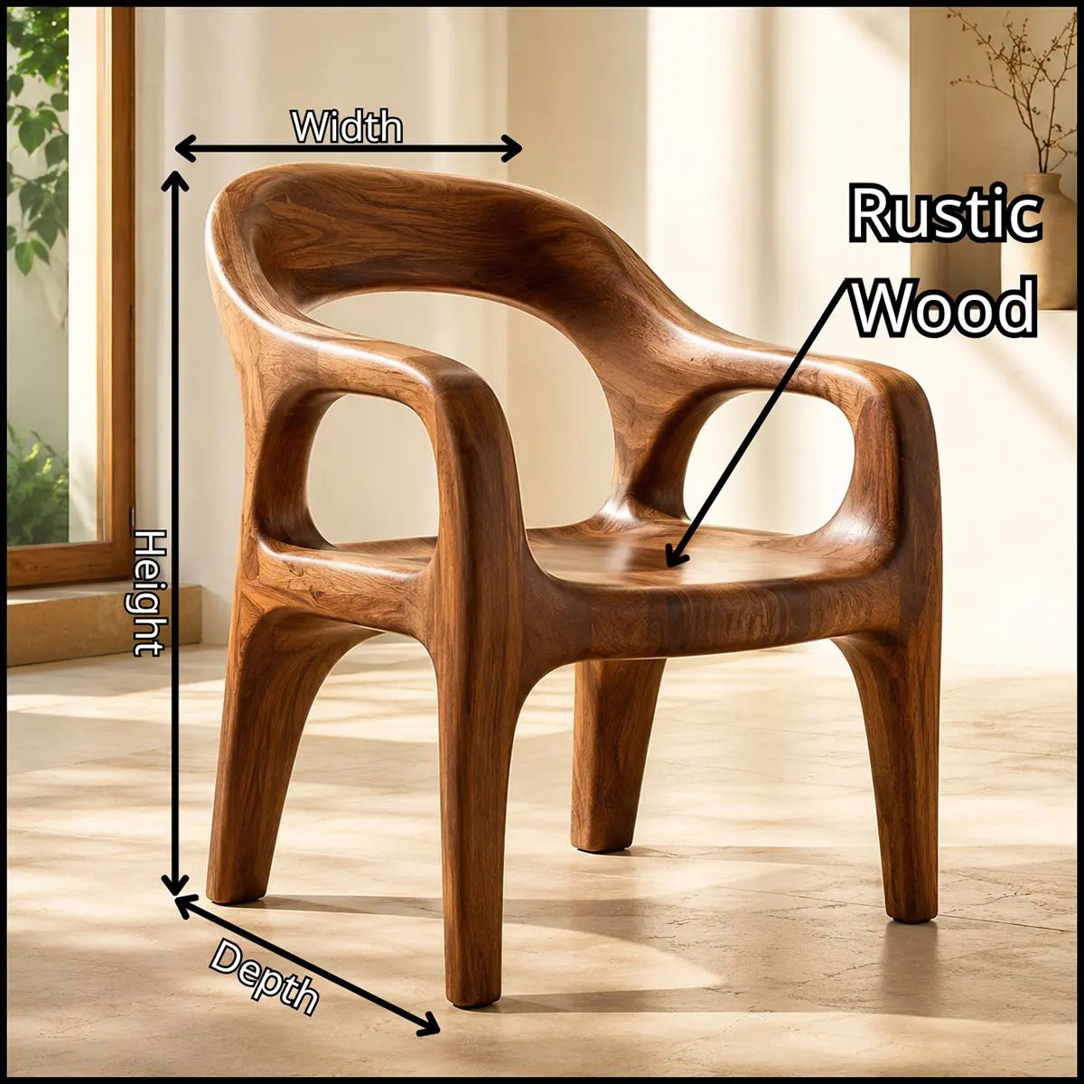 Organic Modern Solid Wood Dining Chair, Sculptural Wooden Arm Chair TT006-6176