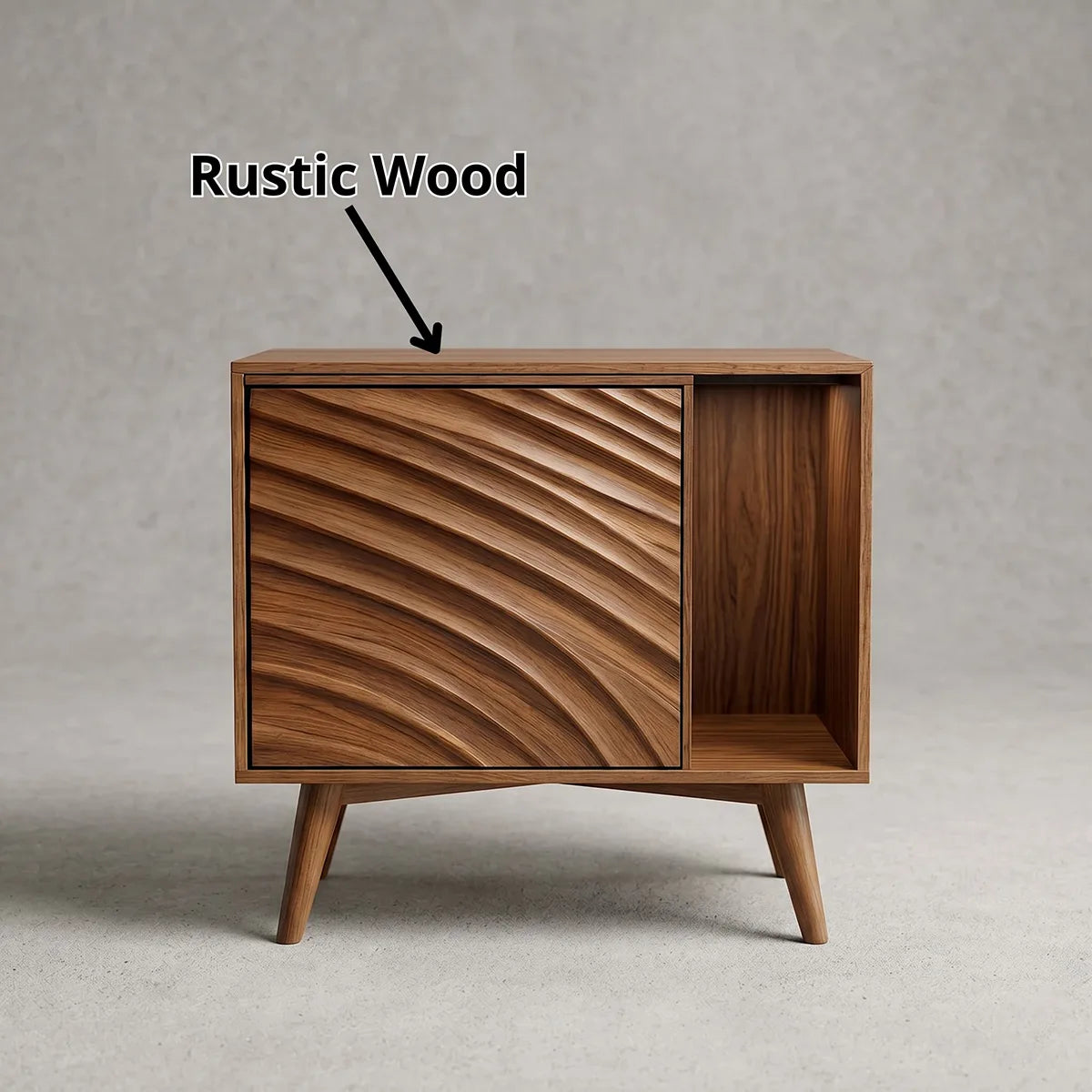 Modern Solid Wood End Table with Sliding Door | Mid Century Storage Side Table for Living Room TH003-6094