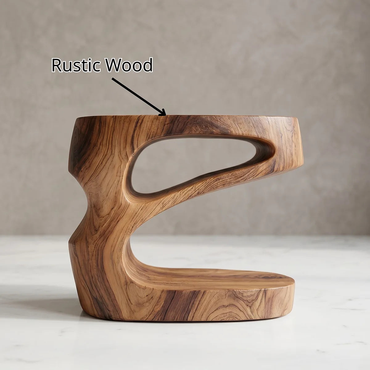 Handcrafted Sculptural Solid Wood Side Table with Storage Shelves TH003-7929