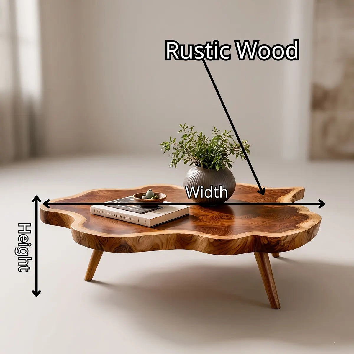 Live Edge Solid Wood Coffee Table | Organic Freeform Hardwood Cocktail Table TT006-8973