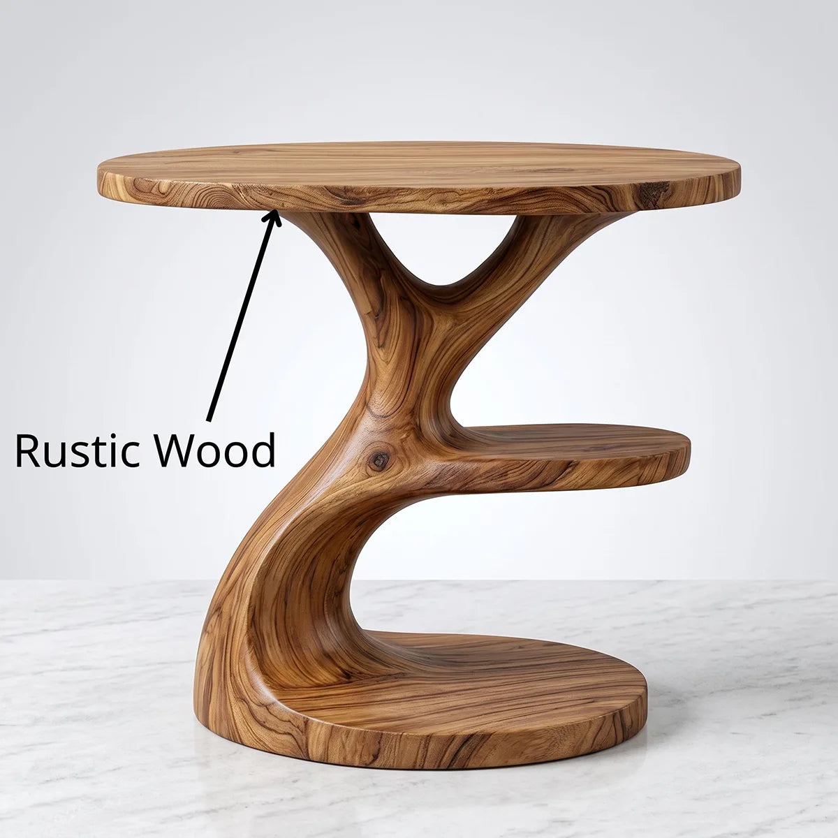 Sculptural Solid Wood End Table with Shelves | Organic Design TH003-3115