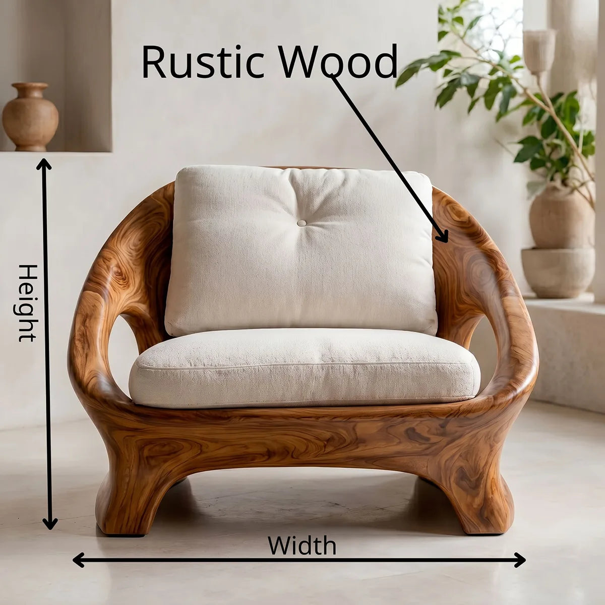 Organic Wood Lounge Chair, Sculptural Accent Chair, Modern Curved Armchair TT006-5140