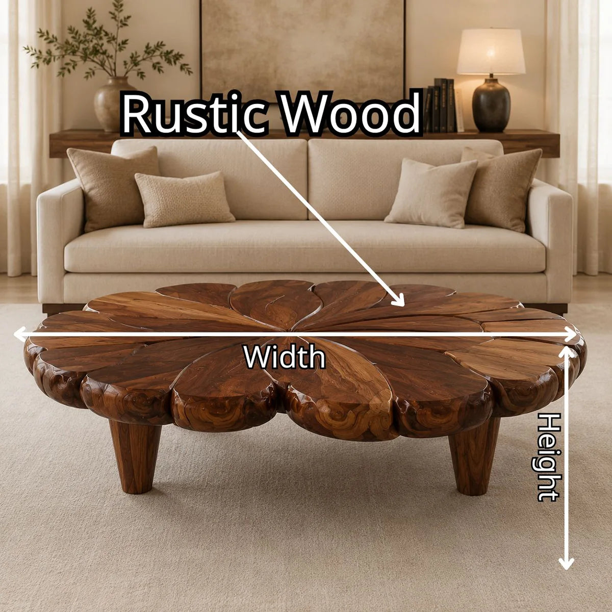 Handcrafted Solid Wood Flower Coffee Table with Sculpted Petal Top TT006-6613