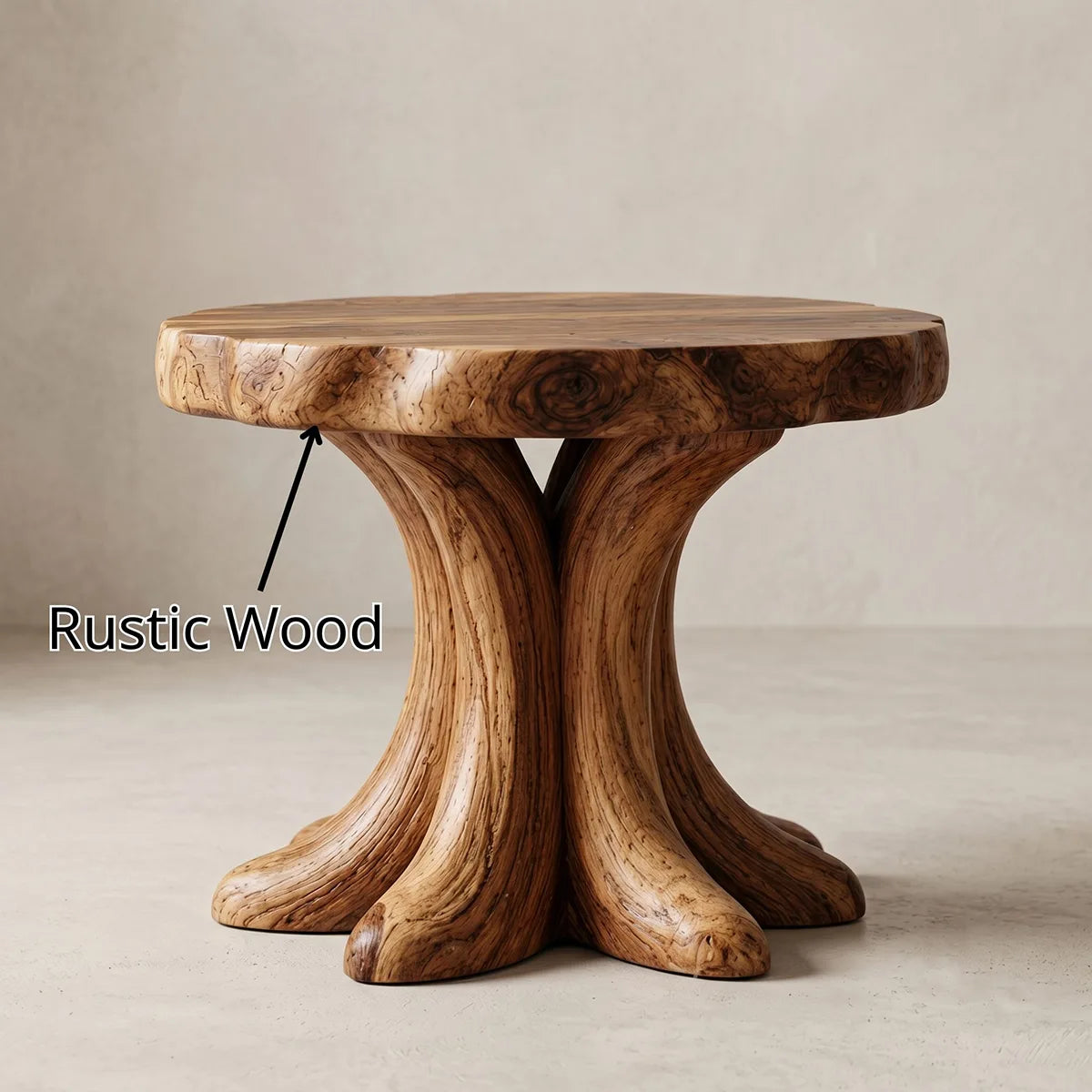 Round Solid Wood Side Table | Sculptural Pedestal Design TH003-7512