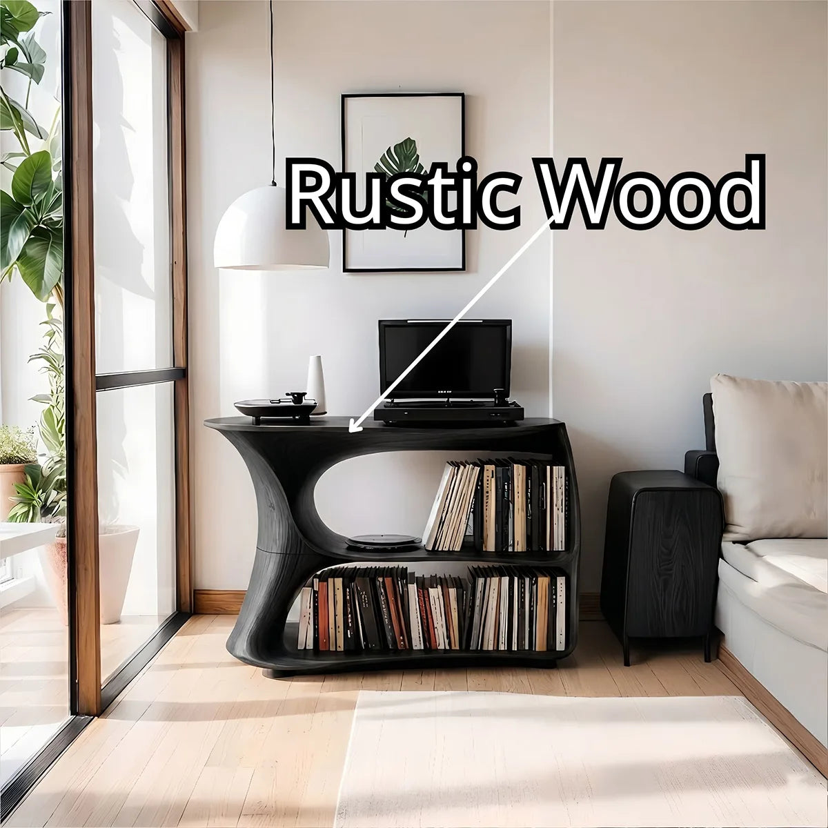 Solid Wood Media Stand, Modern Organic Record Player Stands with Vinyl Record Storage Shelves