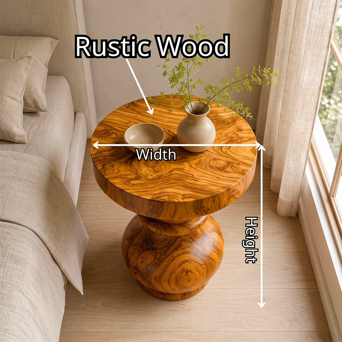 Sculptural Lotus Pedestal Wood End Table | Round Statement Side Table TT006-6BCF9JT