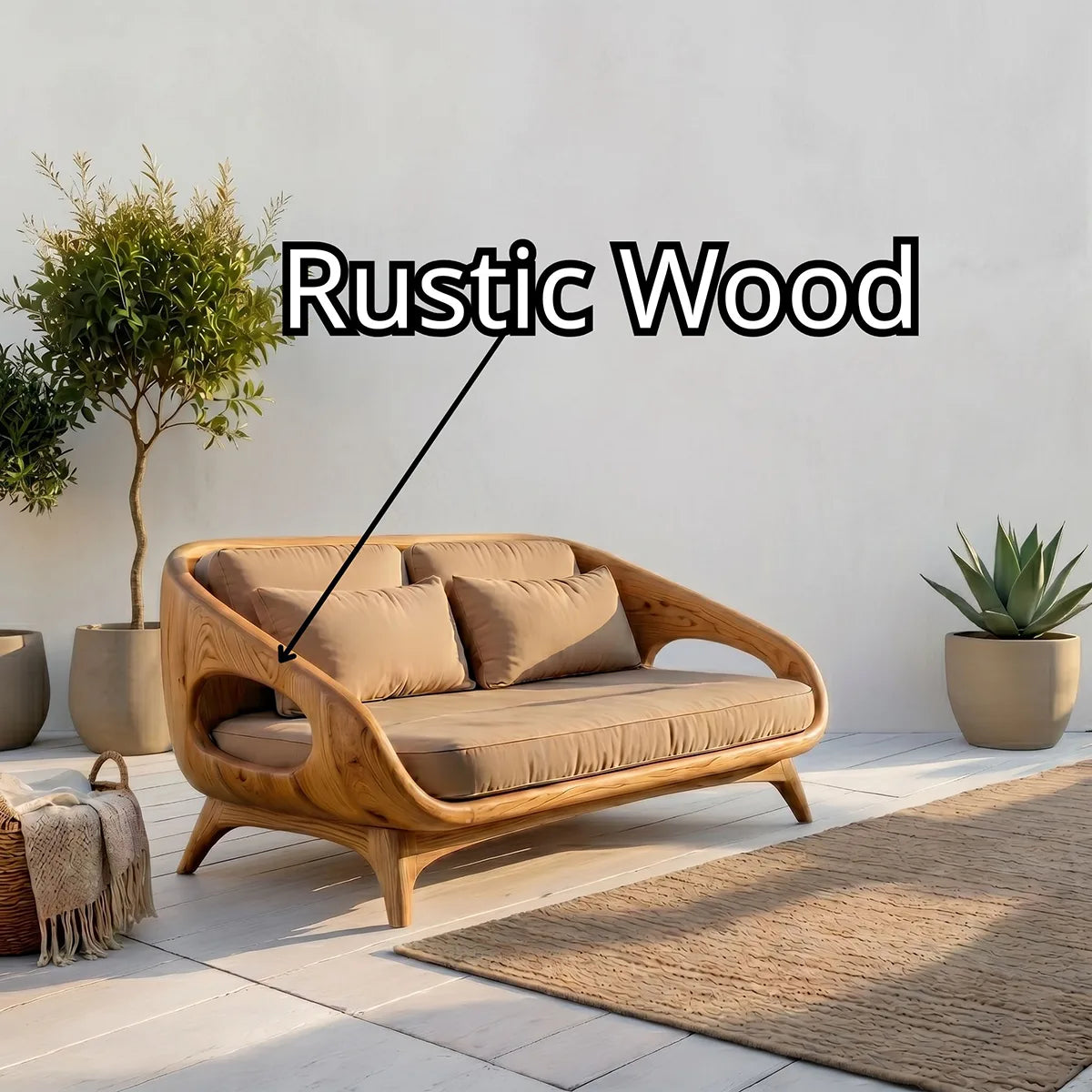 Luxury Organic Modern Outdoor Solid Wood Sofa with Sculptural Curves