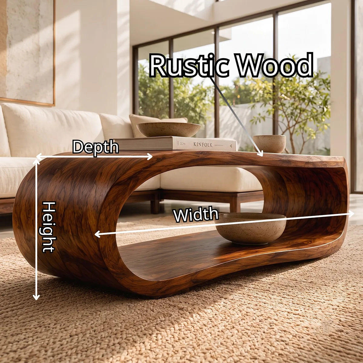 Sculptural Rounded Coffee Table with Open Lower Shelf | Organic Modern Living Room Table TT006-5HHT2PZ