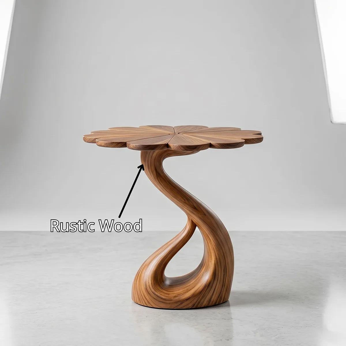 Petal Top Solid Wood Side Table | Sculptural End Table TH003-1714