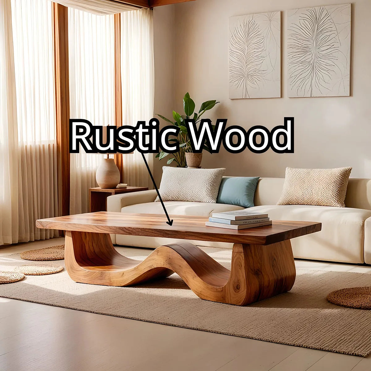 Sculptural Solid Wood Coffee Table – Handcrafted Modern Wave Base Table