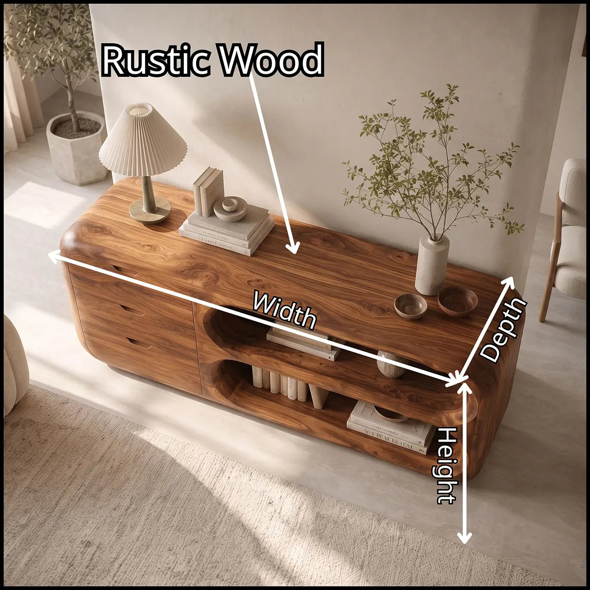 Modern Organic Storage Console Table – Contemporary Entryway Console with Drawers TT006-6037