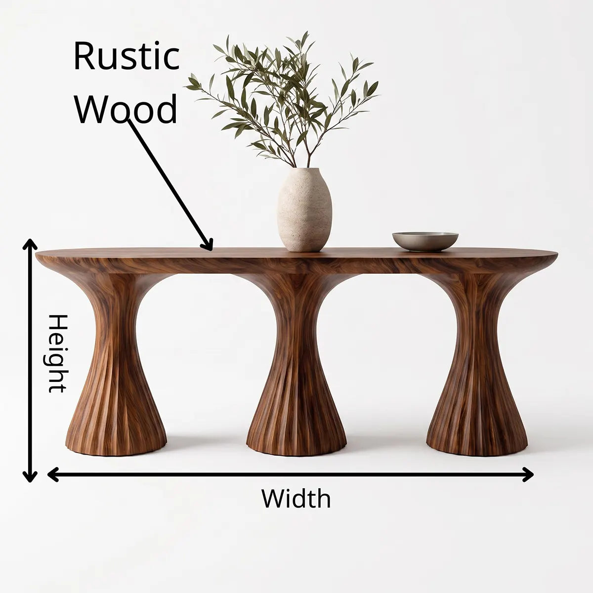 Modern Sculptural Console Table | Solid Wood Triple Pedestal Entryway Hallway Accent Table TT006-9858