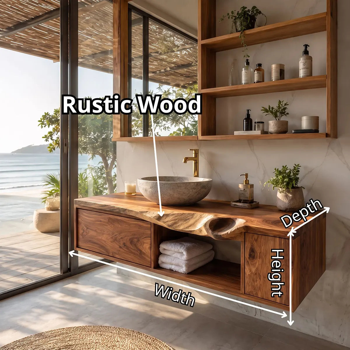 Live Edge Floating Bathroom Vanity | Wall Mounted Vanity with Storage TT006-8ARX9GC