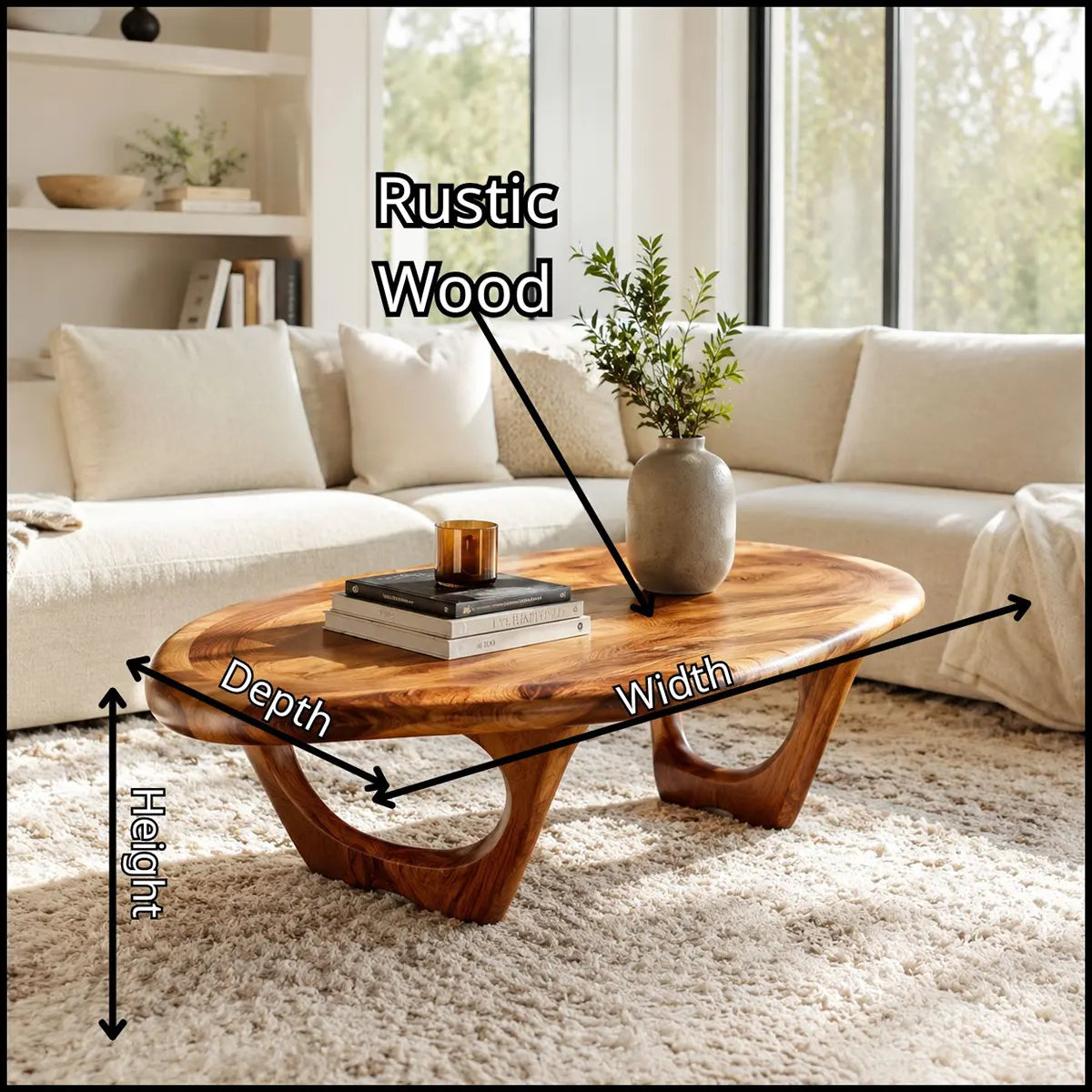 Modern Organic Coffee Table | Sculptural Oval Cocktail Table for Contemporary Living Room TT006-2224