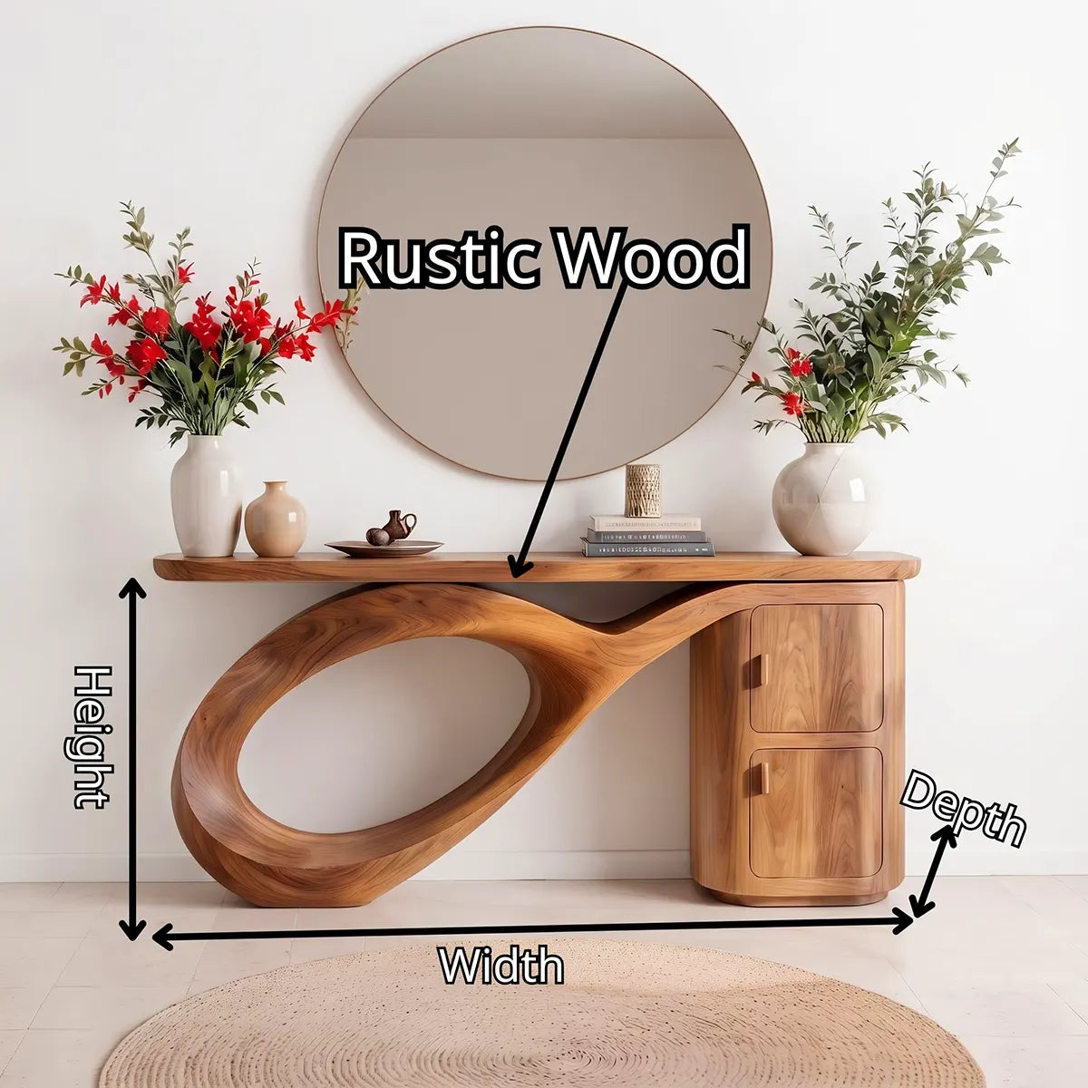 Modern Organic Console Table with Sculptural Wood Base & Storage Cabinet | Luxury Entryway Table TT006-9943