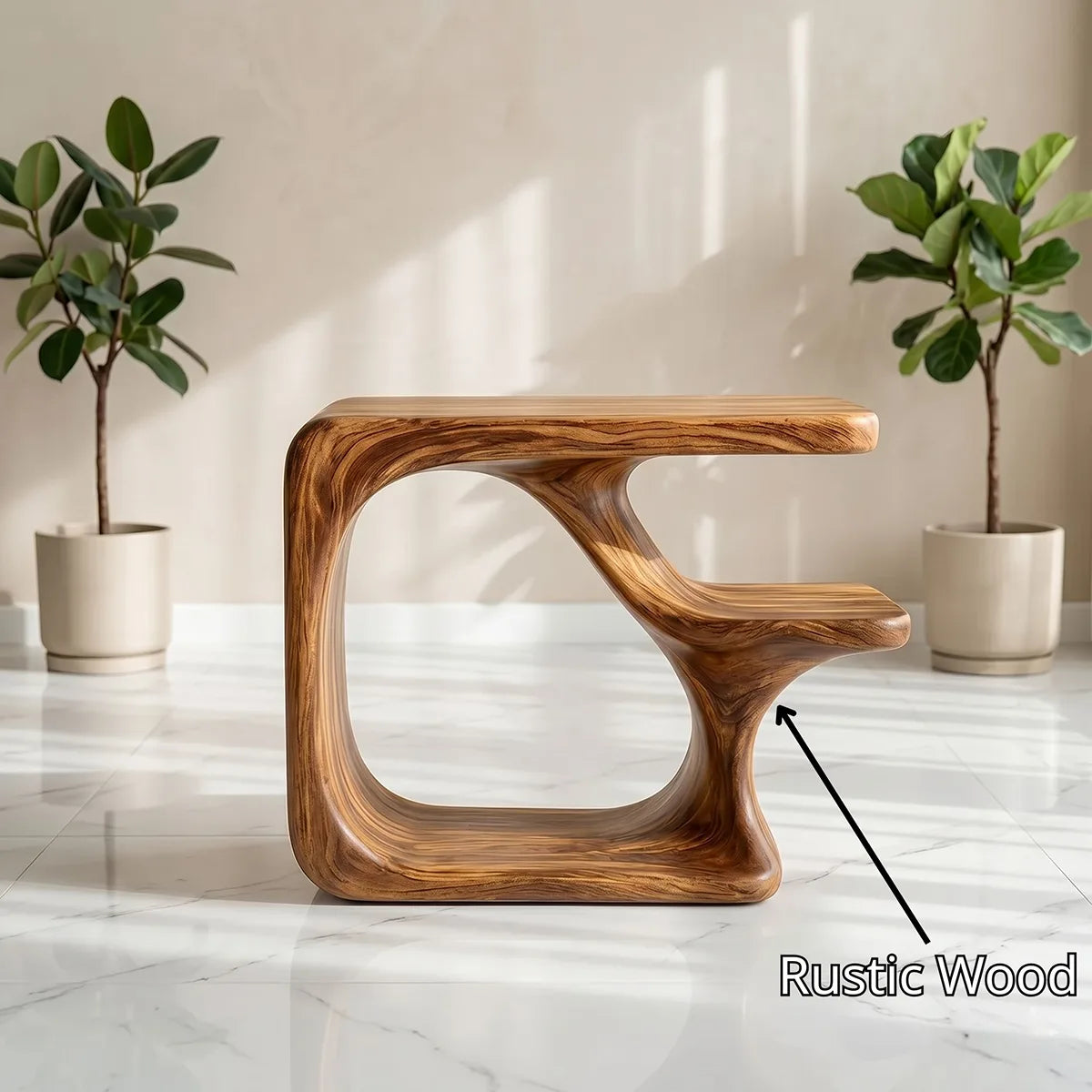 Solid Wood C-Shaped Side Table with Shelf | Sculptural Design TH003-8802