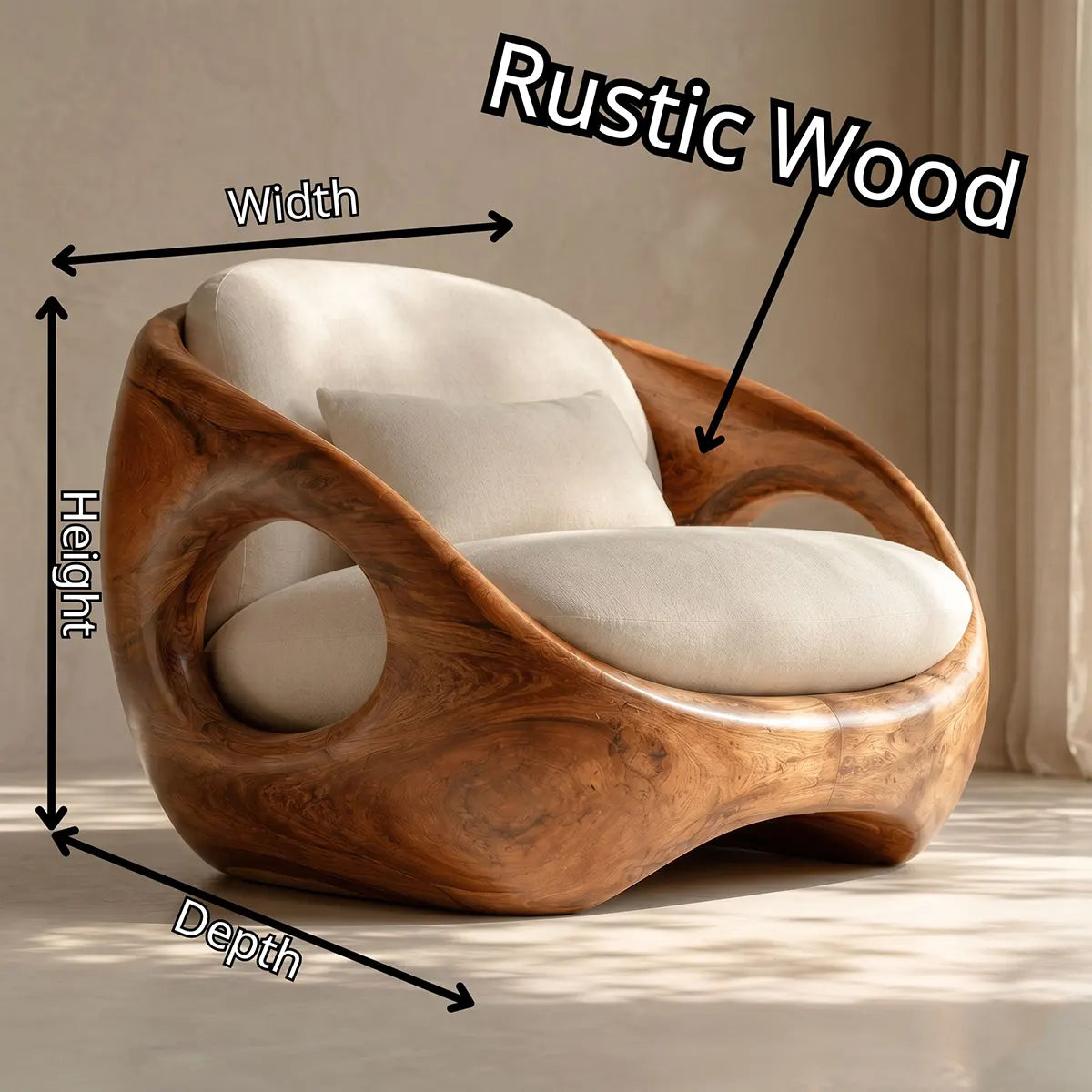 Organic Modern Wooden Lounge Chair | Sculptural Solid Wood Accent Chair TT006-3010