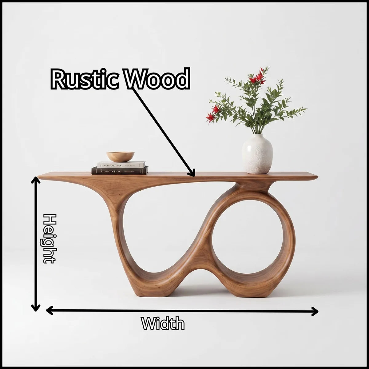 Modern Organic Console Table with Sculptural Solid Wood Base | Contemporary Entryway Console TT006-7937