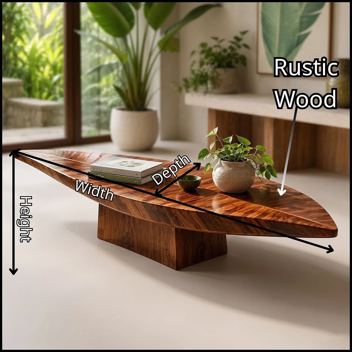 Organic Solid Wood Leaf Coffee Table | Freeform Hardwood Coffee Table with Sculptural Pedestal Base TT006-8380