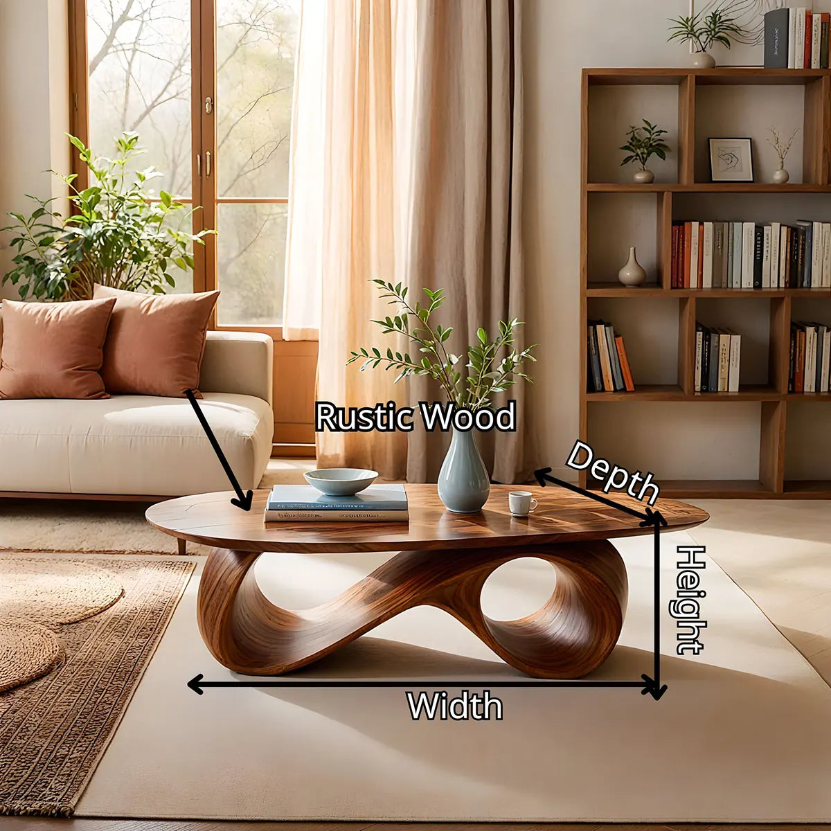 Organic Coffee Table, Sculptural Wood Coffee Table, Modern Oval Living Room Center Table TT006-5012